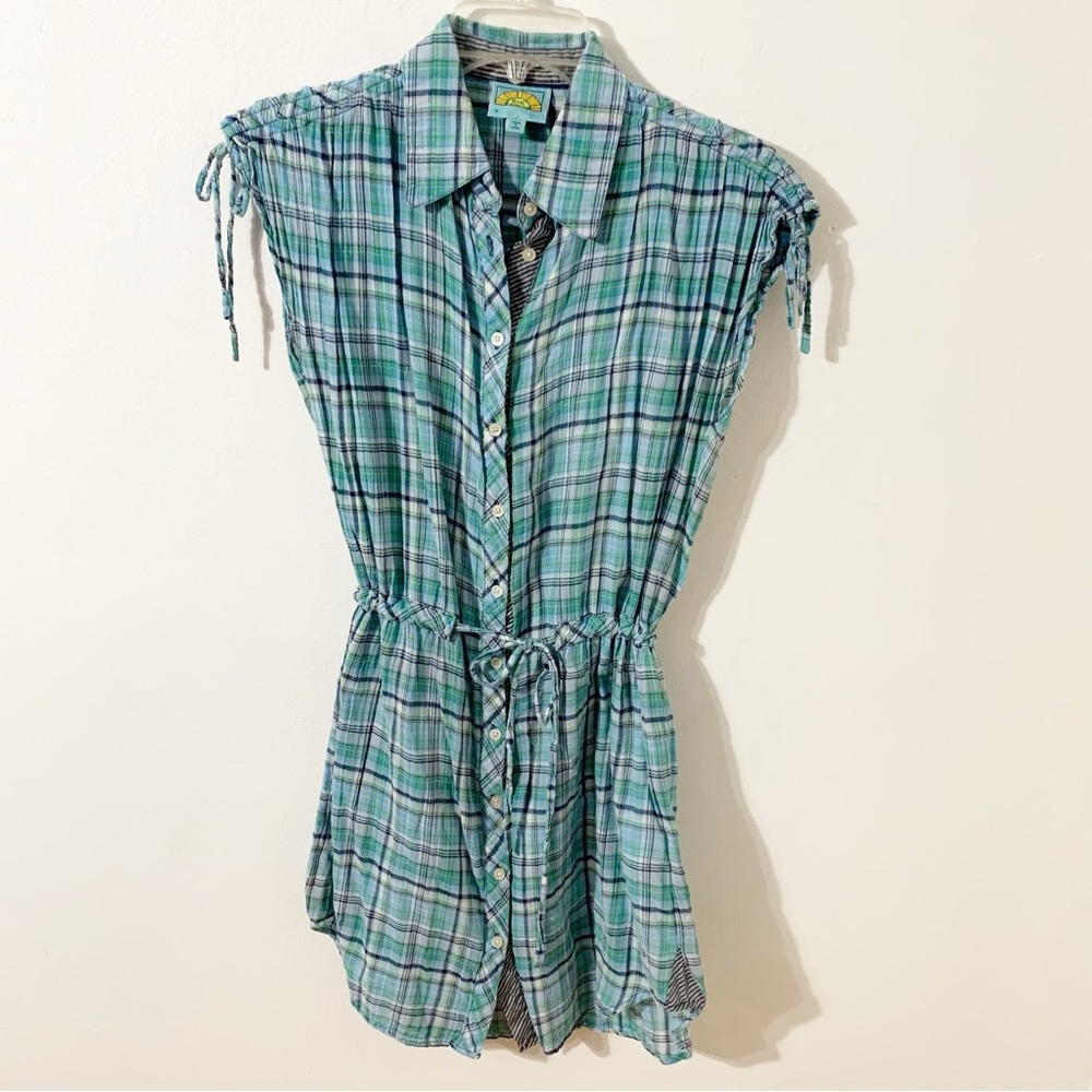C & C California Lightweight Cotton Button Front Sport Shirtdress Pointed Collar